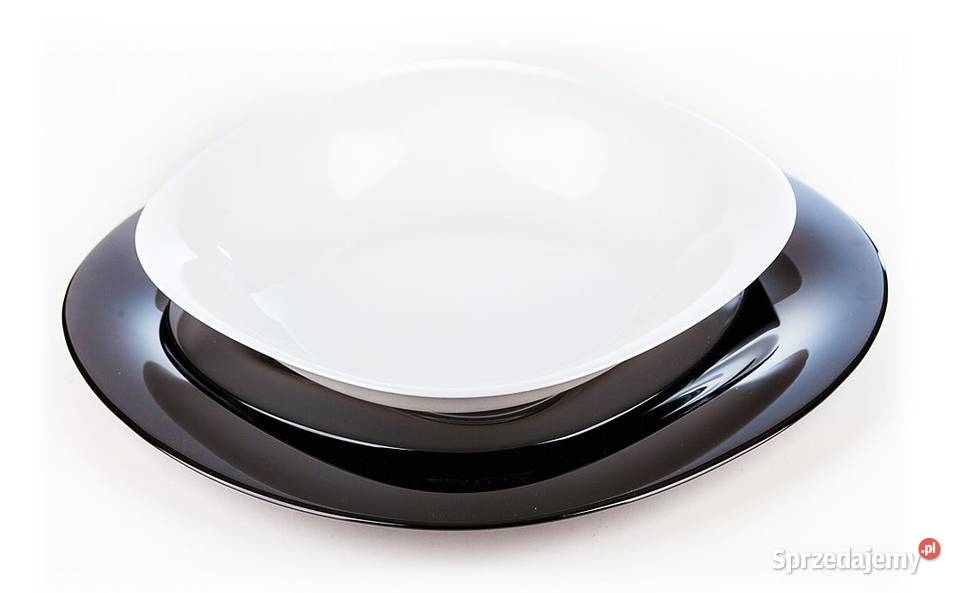 Elegancki biało-czarny komplet talerzy Serwis obiadowy