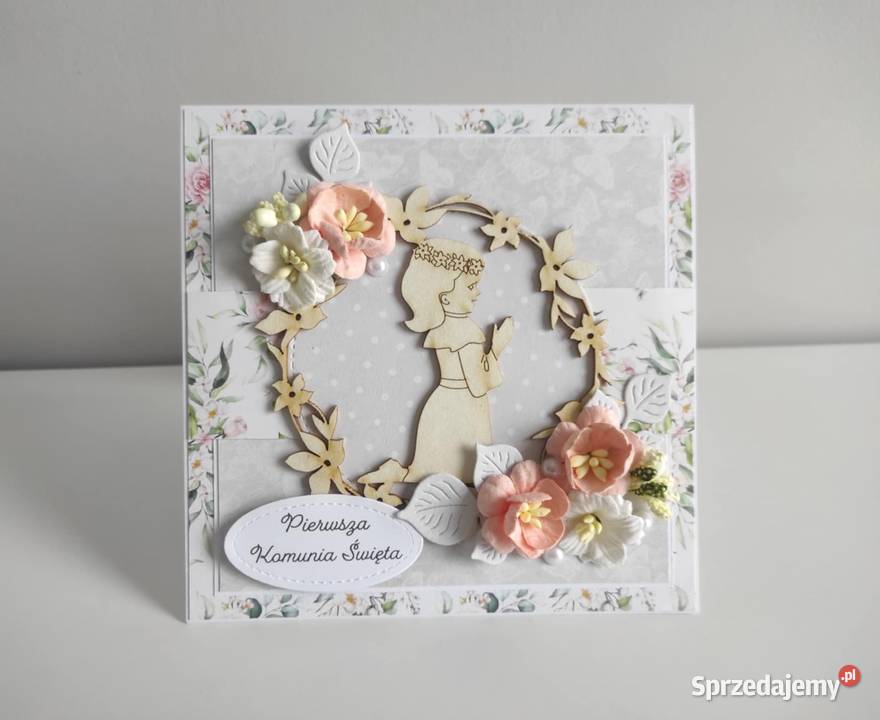 Kartka w pudełku ręcznie robiona na Komunię Łódź