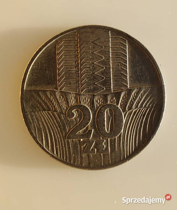 Moneta 20 zł bez znaku mennicy 1974 wieżowiec i Kłosy