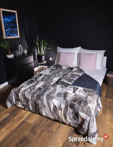 Narzuta dekoracyjna futro szare z królika