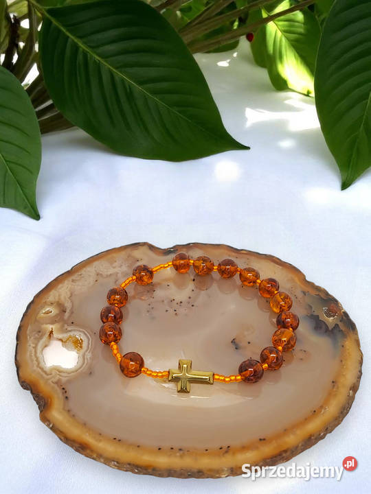 Bransoletka różaniec dziesiątka różańca BURSZTYN