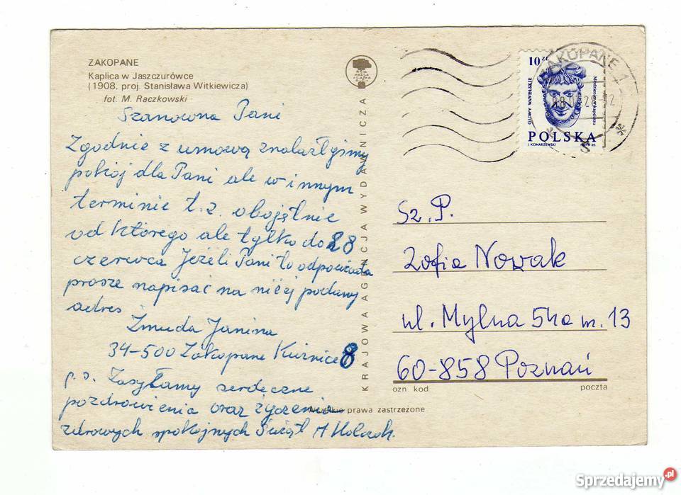 ZAKOPANE KAPLICA W JASZCZURÓWCE POCZTÓWKA Krynki