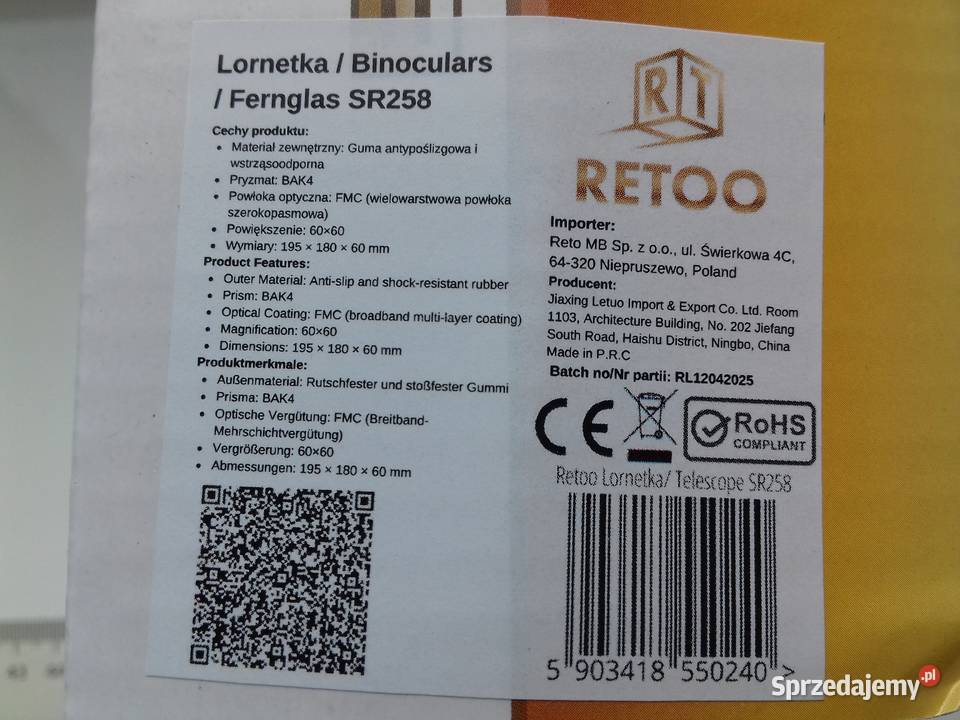 Lornetka Retoo Fernglas SR258 7x22 do obserwacji Turystyka Bydgoszcz