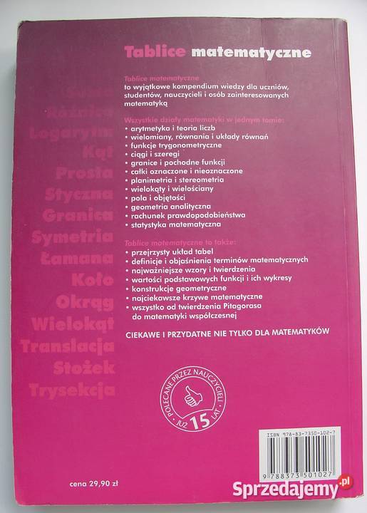 Tablice matematyczne Praca zbiorowa red Witold łódzkie Łódź