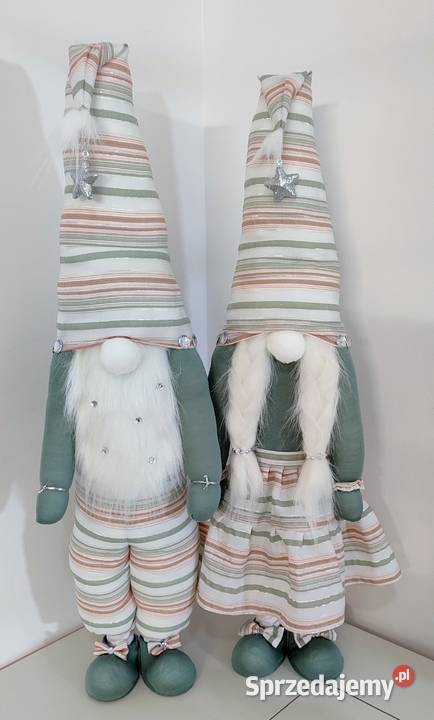 Skrzaty świąteczne krasnale gnomy para srebrny Boże Narodzenie Lipnica