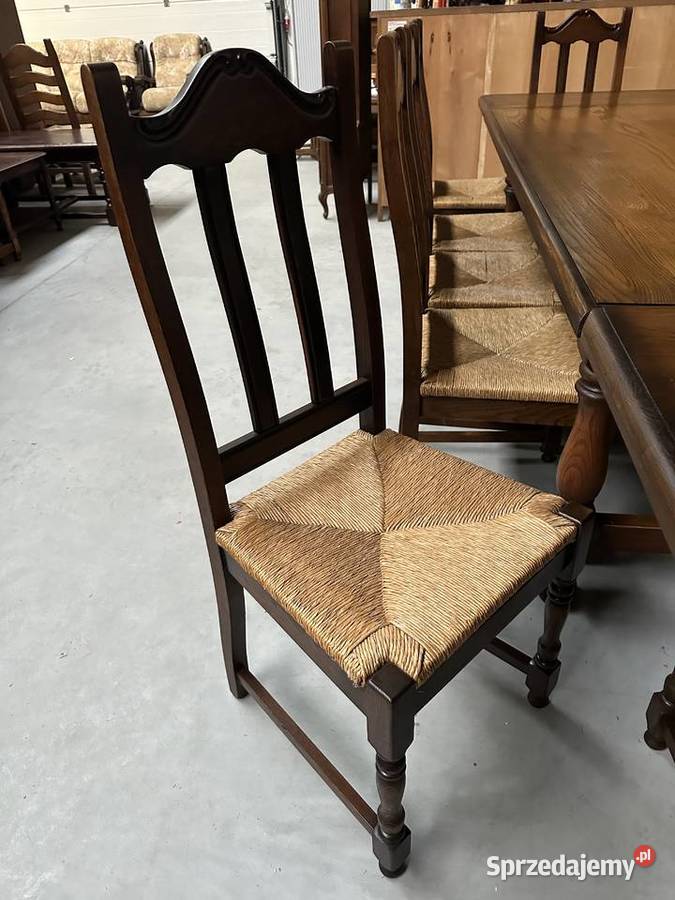 Masywny dębowy stół rozkładany 3m 12 krzeseł 100 wielkopolskie