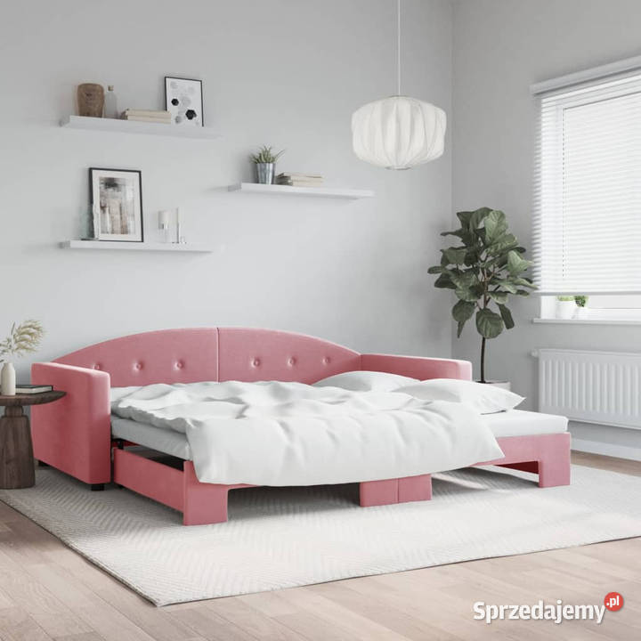Sofa rozsuwana różowa aksamit 100x200 WM3197311 Łóżka i materace