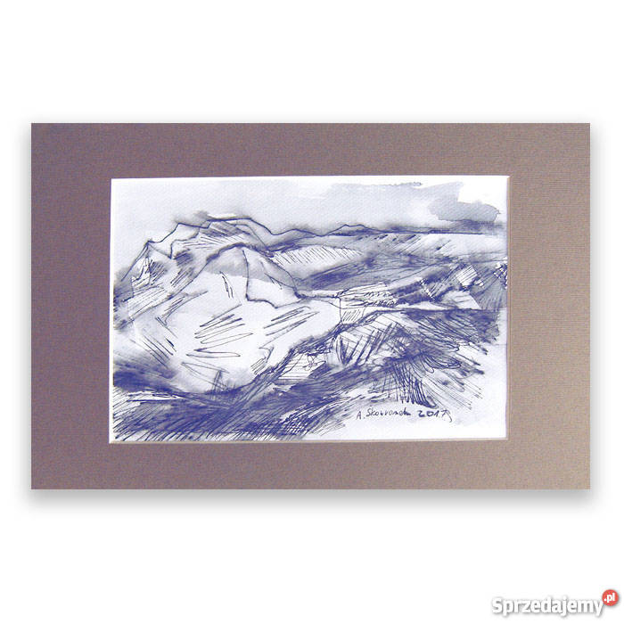 Górski pejzaż rysunekczarno biały rysunek Katowice