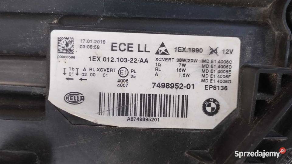 Lampa Prawa Full Adaptive Led Bmw 3 F30 F31 Lci osobowe