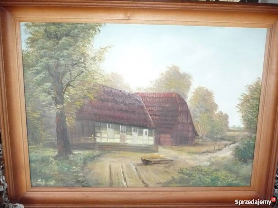 Obraz olejny krajobraz wieś wielkopolskie Słupca