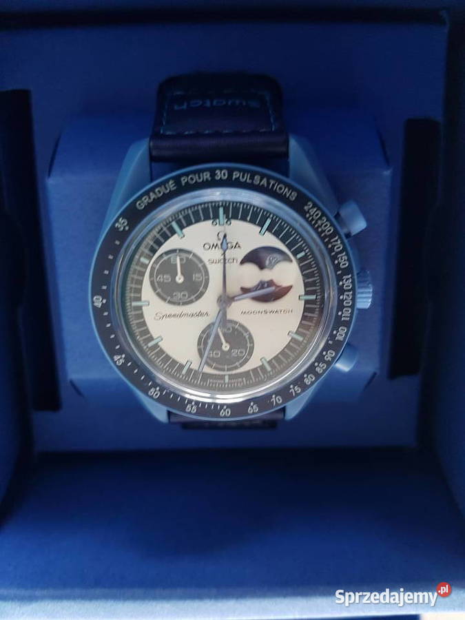 Zegarek nareczny Omega mission to the moon blue