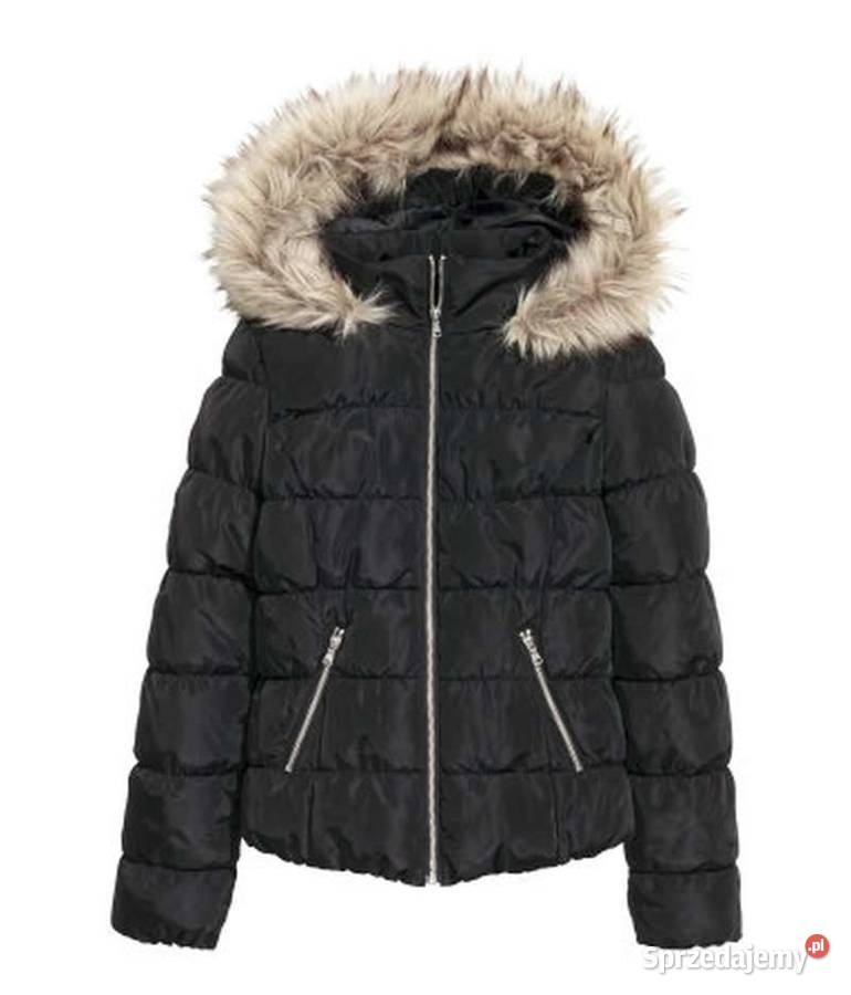 Czarna watowana kurtka hm xxs 32 kaptur futerko Wiosenna/Jesienna  kujawsko-pomorskie Toruń