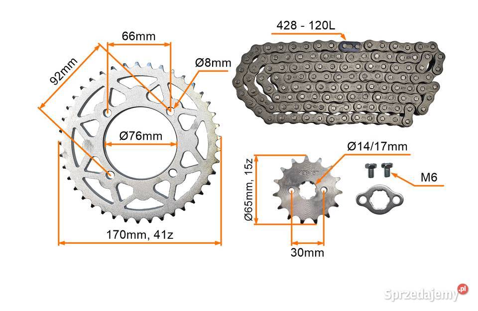 ZESTAW NAPĘDOWY CROSS 125 ZĘBATKI 15z41z76MM