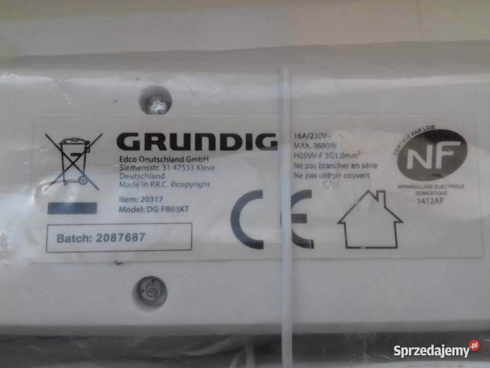 Przedłużacz 230V 16A Grundig 2087687 Listwa Przedłużacze Bydgoszcz