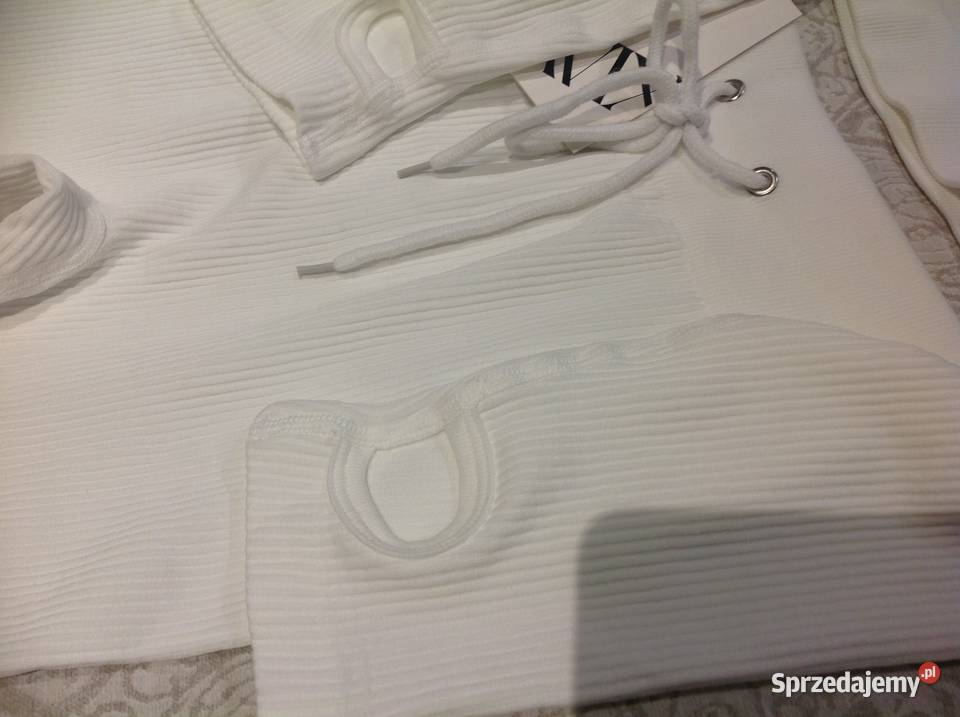 Komplet Biały Damski S Prążek NOWY Nowa Sól
