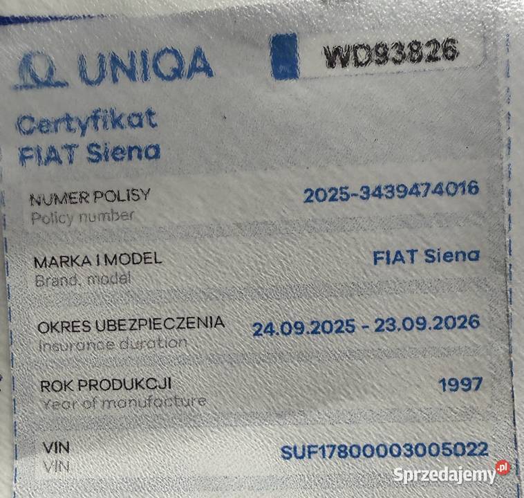 FIAT Siena 70 przebieg 1 właściciela Wieliszew