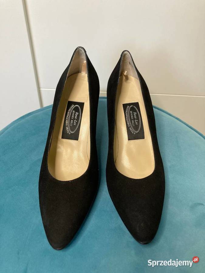 Nowe czarne klasyczne zamszowe buty szpilki Rose
