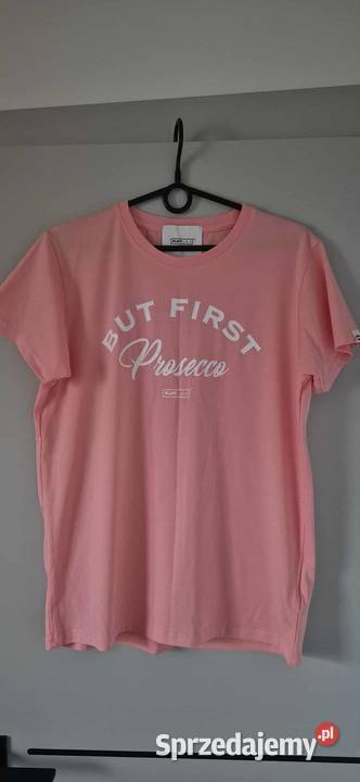 Tshirt Plny But First Prosecco pudrowy róż Warszawa