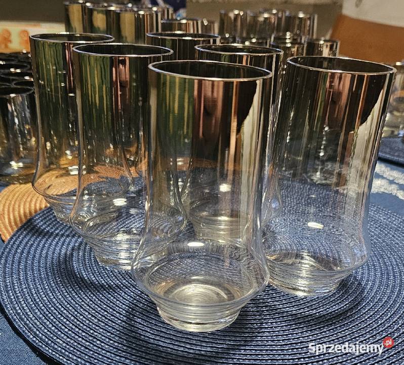 Vintage Krosno komplet szkło platynowe szklanki Katowice