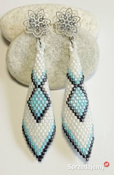 KOLCZYKI ROŻKI BIAŁOBŁĘKITNE Warszawa