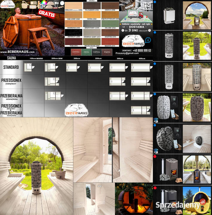 SAUNA Ogrodowa 300 OKNO 100 PRZEBIERALNIA wew Sauny