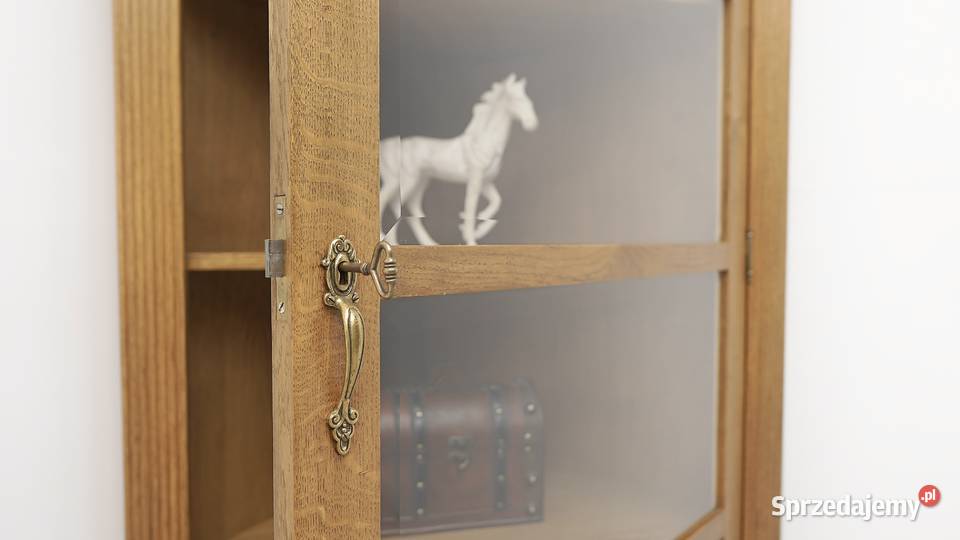 Antyczna narożna witryna z litego dębu renowacji Jerka