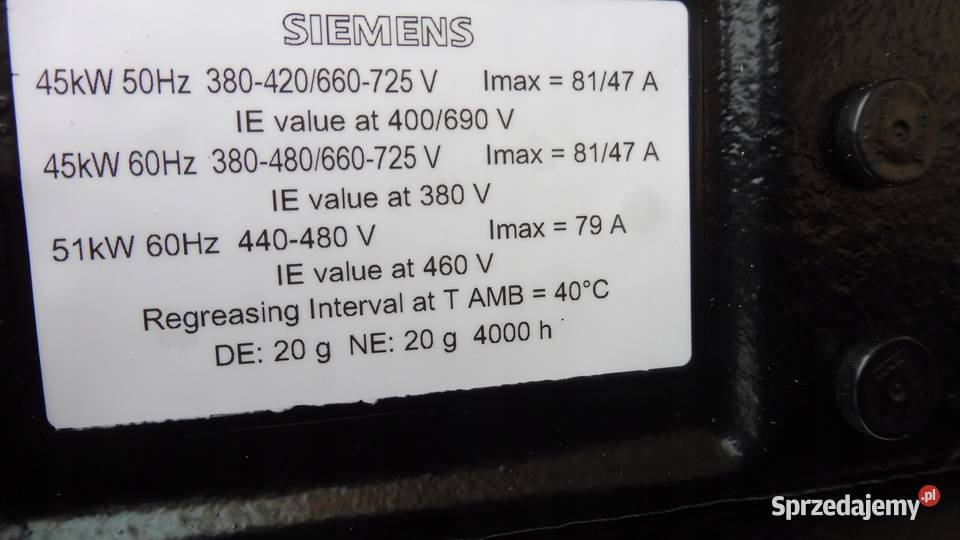 SILNIK ELEKTRYCZNY SIEMENS 1PC30062BA234CB0 45KW Wąchock