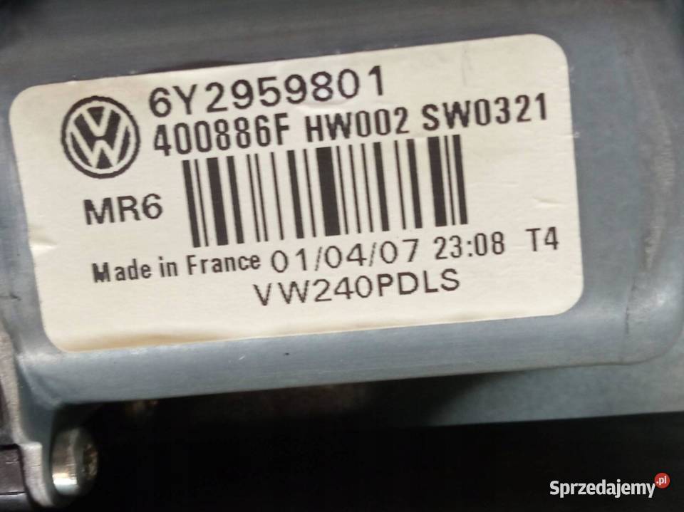MECHANIZM SZYBY PRAWY PRZÓD 5D LIFT 6Y2959801 VW Rok produkcji 2007