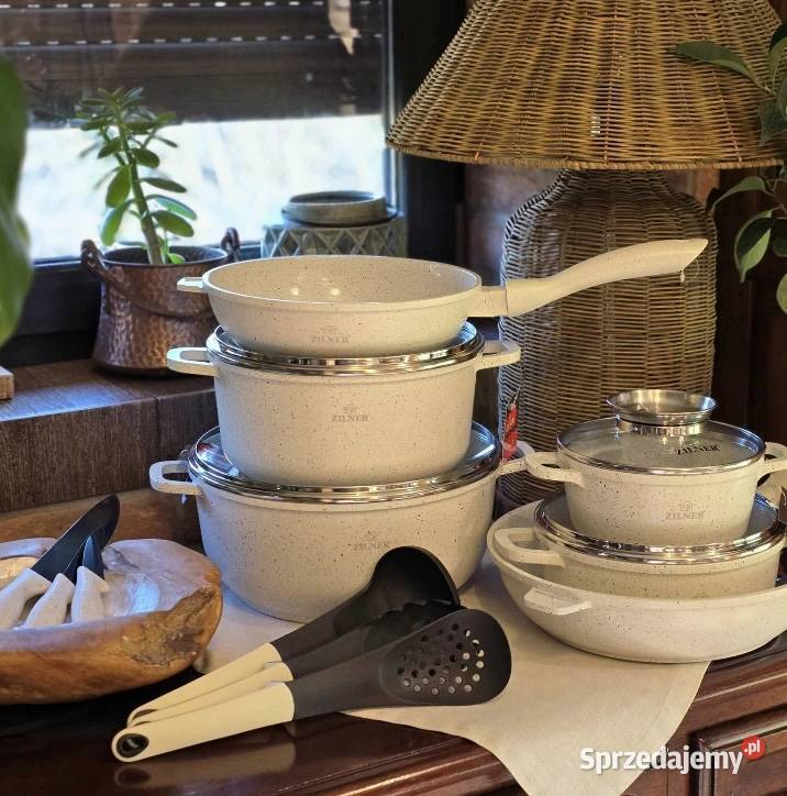 369 Garnki biały marmur 21 elementow Zilner Zabrze