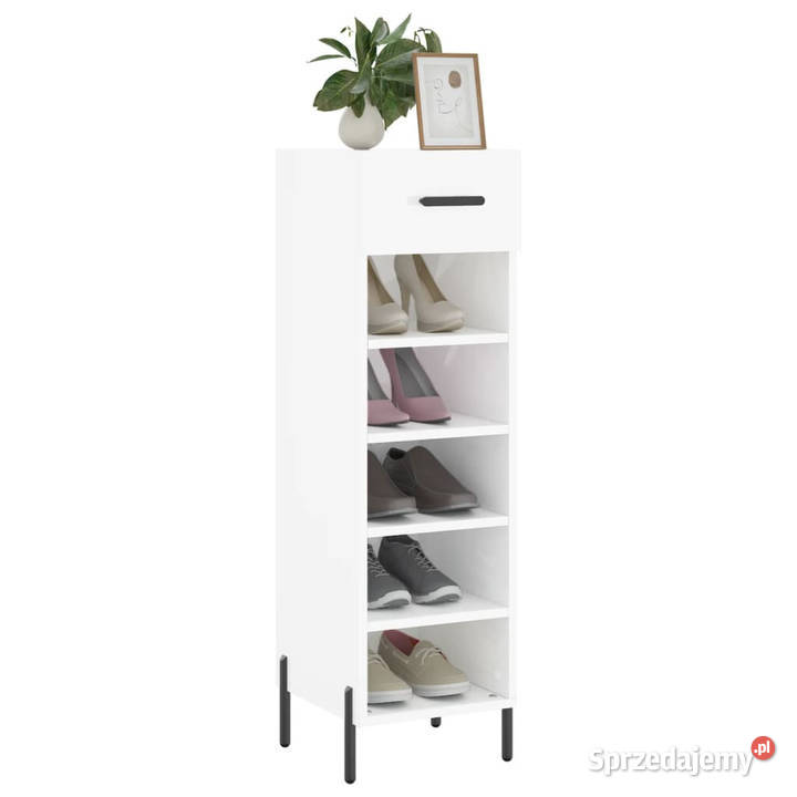 Szafka na buty wysoki połysk biała 30x35x105 Na buty mazowieckie