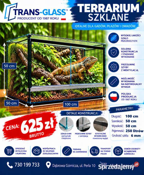 Terrarium szklane 100x50x50 szkło 6 mm producent Dąbrowa Górnicza