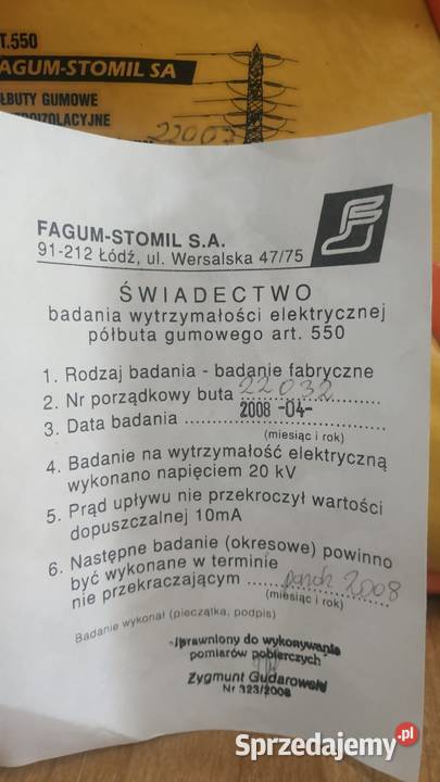 Buty gumowe elektroizolacyjne FAGUMSTOMIL 550 Szczecin