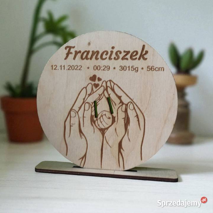 Drewniana Metryczka na Opaskę Szpitalną Dziecka