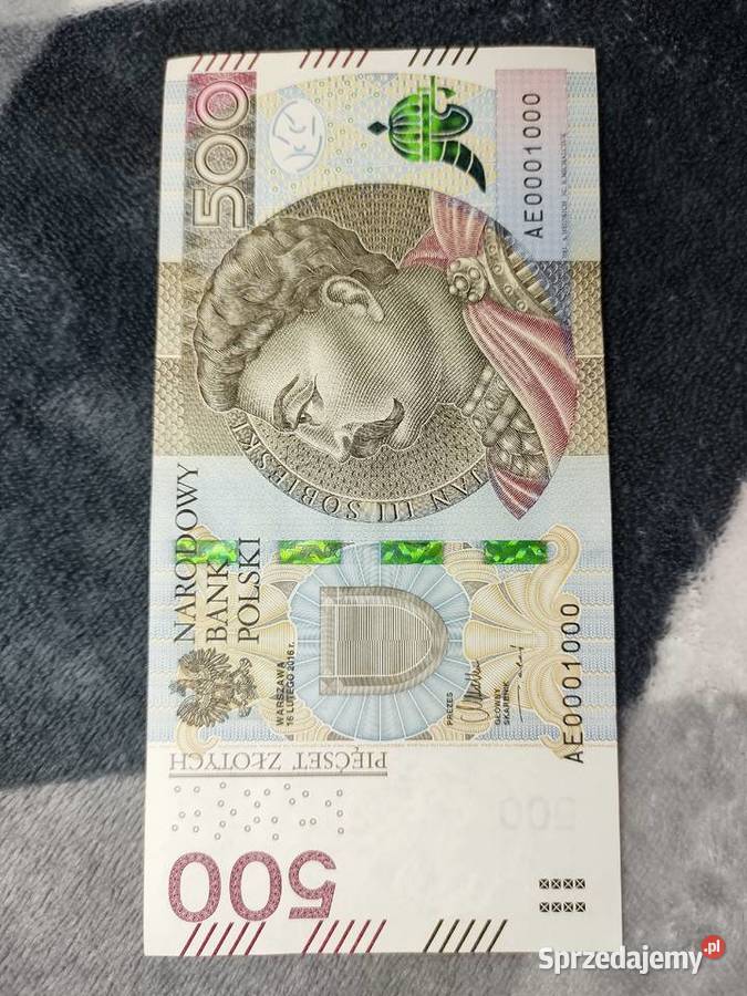 500zł banknot o unikalnym numerze seryjnym