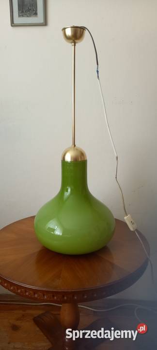 Ładna wisząca lampa duży klosz ze szkła Antyki Skierniewice