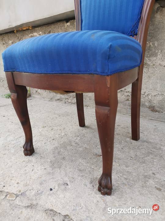 Mahoniowe kobaltowe krzesło antyk Do renowacji Wałbrzych sprzedam