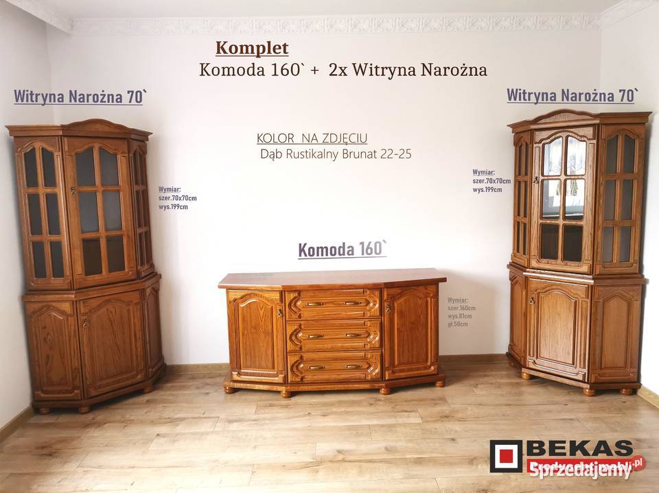 Komplet Komoda 160 Witryna Narożna Stylowa Bekas