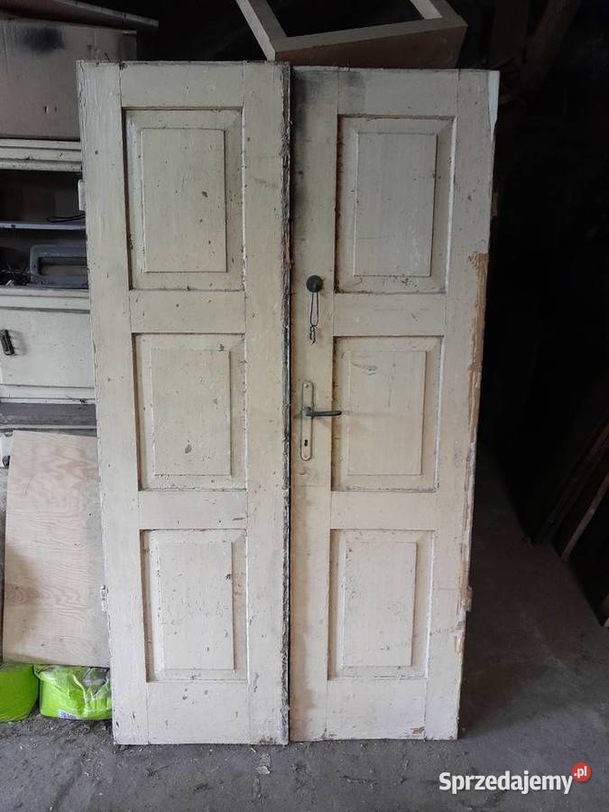 Stare drewniane podwójne drzwi zabytek antyk Dąbrowa Górnicza