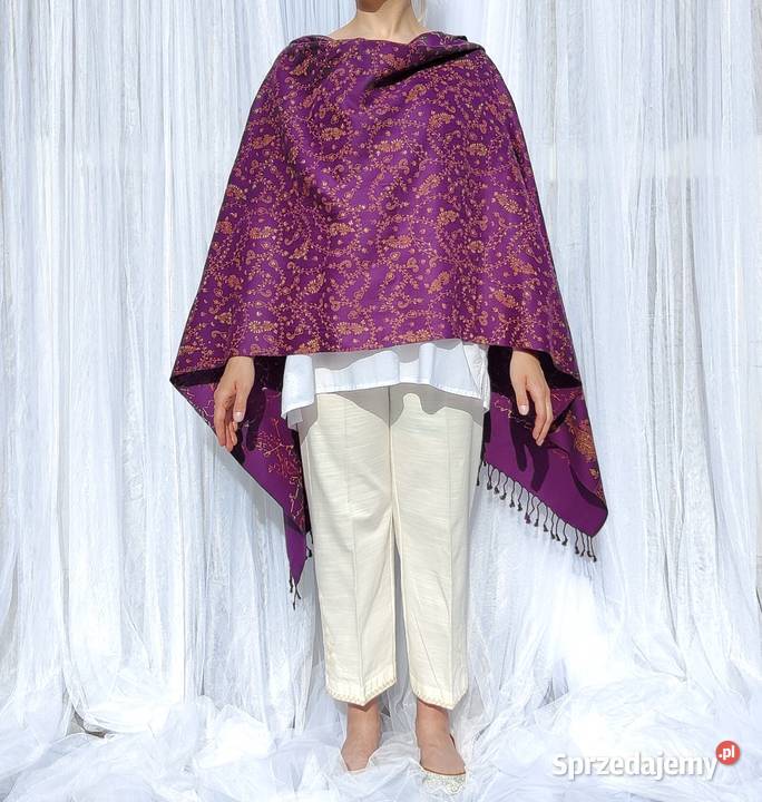 Szal orientalny fiolet indyjski haftowany haft