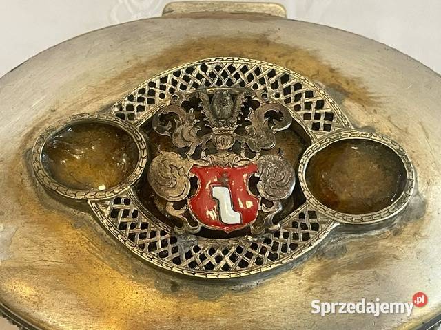 Owalna cukiernica rodowa z herbem Szreniawa Kraków