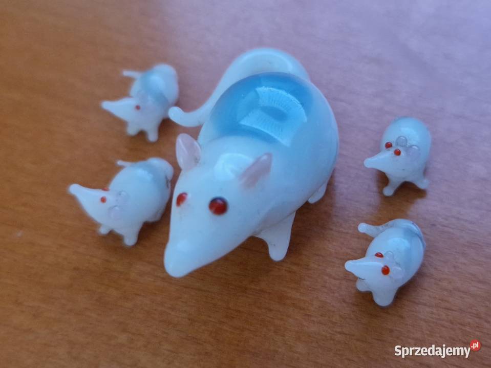 Szklane figurki mama mysz z 4 myszkami mazowieckie