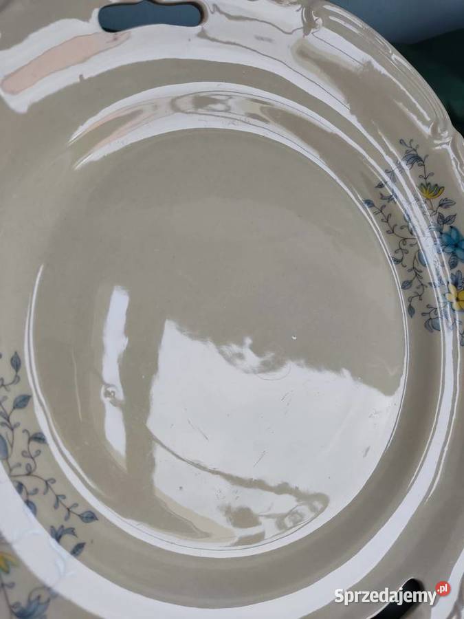 Talerz porcelanowy Tułowice kremowy z uchwytami opolskie Głuchołazy