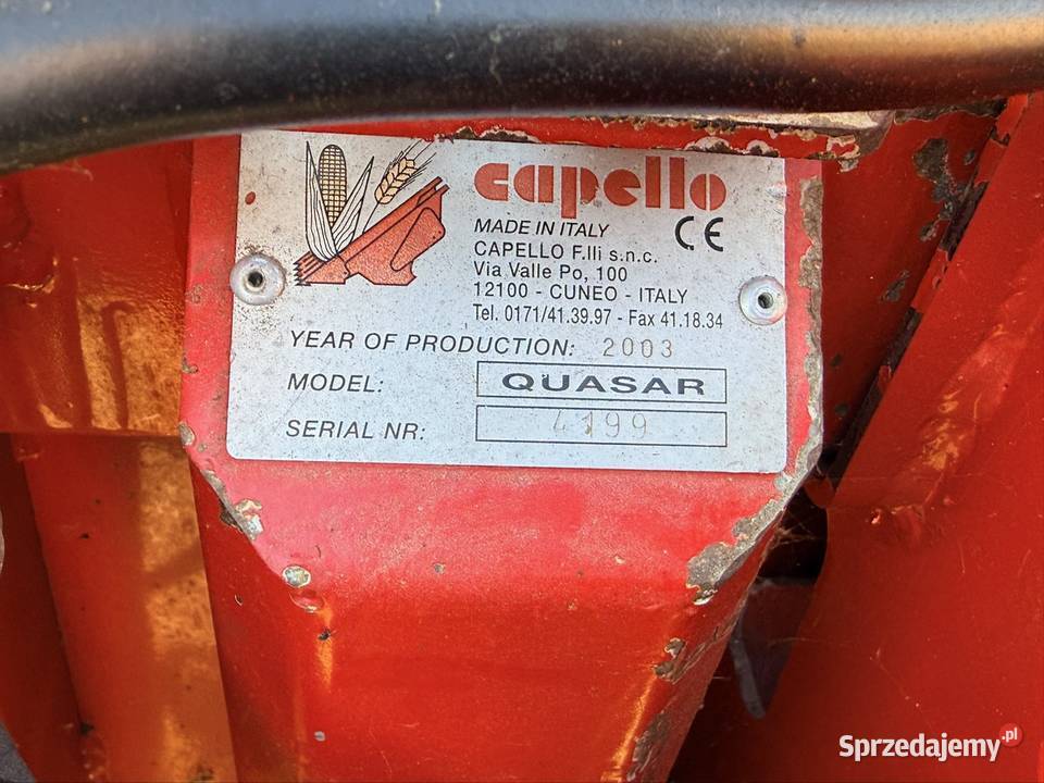 Przystawka do kukurydzy Capello quasar 6 2003r lubelskie Wierzchowina sprzedam