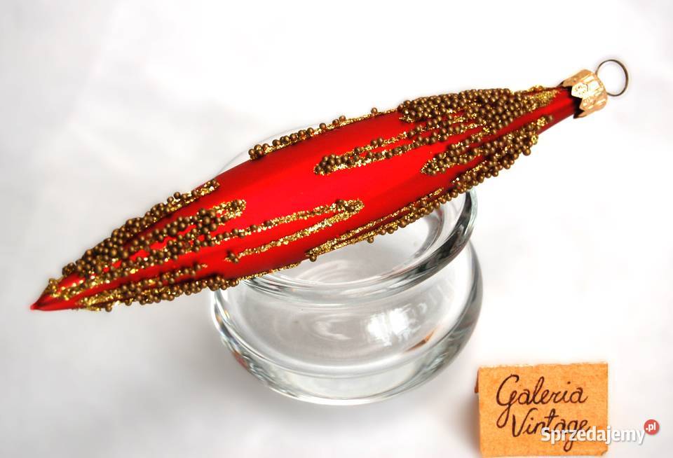 Bombka szklana czerwony sopel złoty brokat 14 Lublin