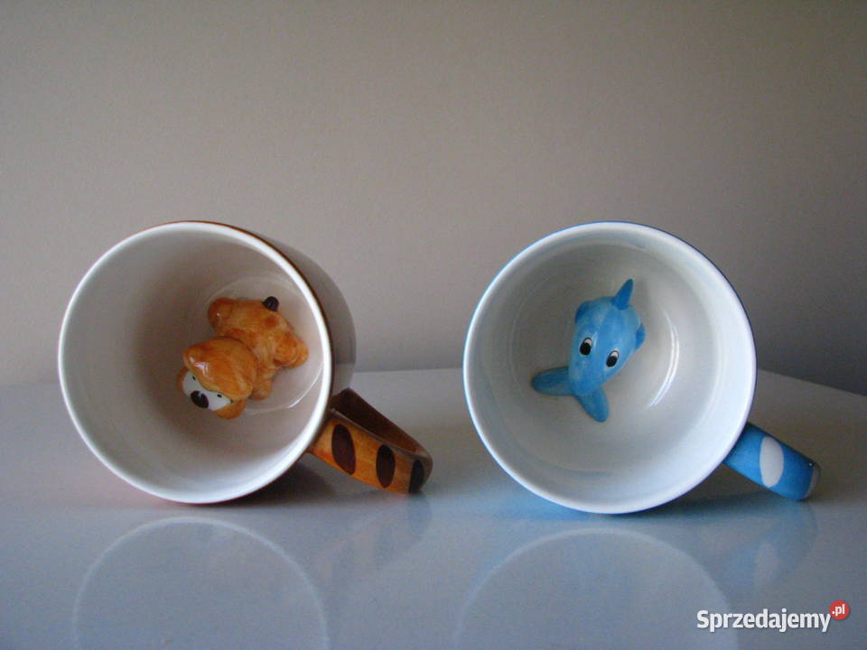 Urocze kubki w kropki z figurką delfina i pieska małopolskie Brzegi