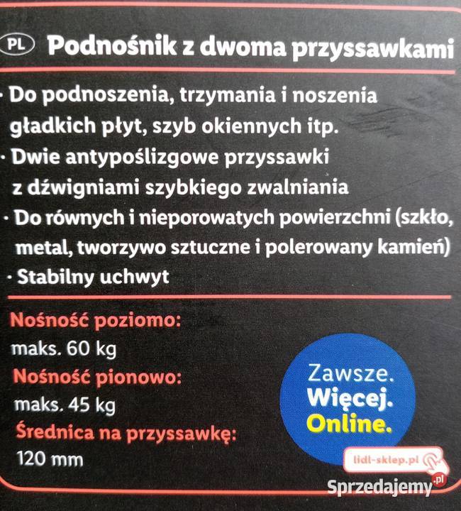 Podnośnik PARKSIDE przyssawkowy podwójny udźwig Wieliczka
