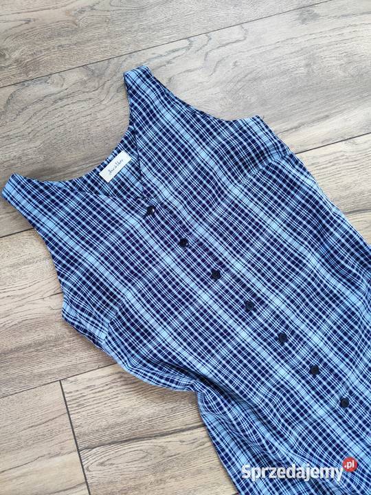 Długa niebieska sukienka w kratę Maxi Vintage Rozmiar 40(L) Jasło