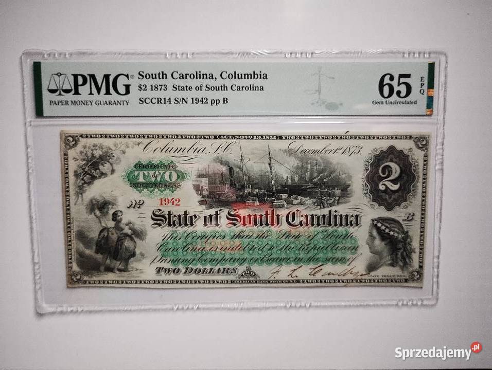 Banknot USA 2 1873 PMG 65 State of South Rzeszów