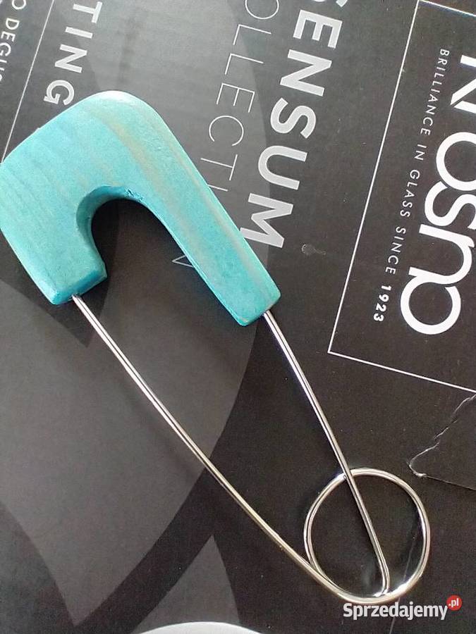 Niebieska broszka agrafka drewno rękodzieło łódzkie Łódź