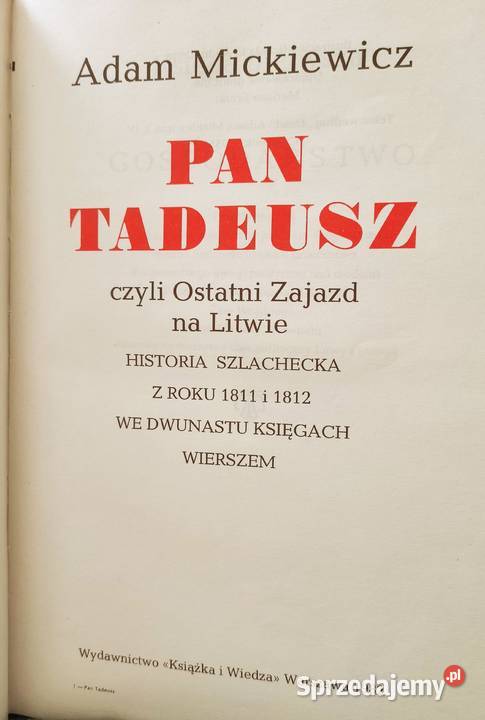 Pan Tadeusz wiadomo literatura piękna - proza polska pomorskie sprzedam